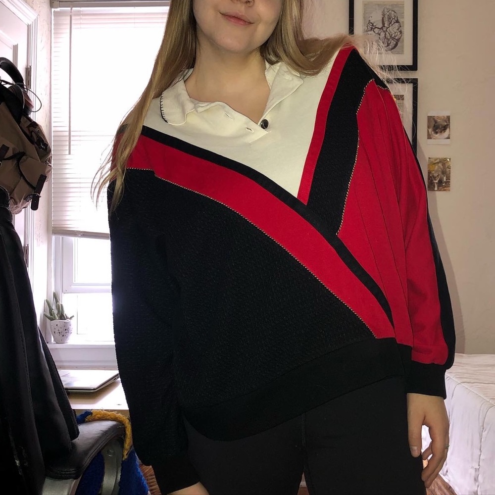 Red and black retro sweatshirt with collar
